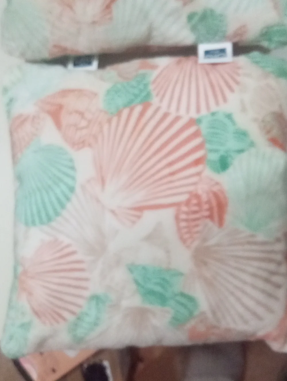 Two Shell Print Throw Pillows New  Coral & Mint